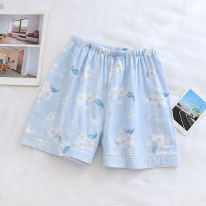 Summer New Pure Cotton Pajama Pants Womens Shorts Thin Cotton Double-Layer Gauze Three Pants Loose plus Size Casual Home
