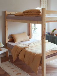 Washed Cotton Bedding Set for Students Three-Piece Pure Color Sheet Cover Duvet Cover Quilt Cover Simple Style Dormitory Supplies