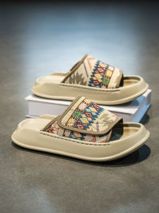 Mens Summer Outdoor Slip-On Anti-Slip Magic Tape Sandals Sports Beach Slippers Lightweight Thick Bottom Rubber Sole EVA Insole