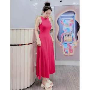 Đầm thun gân tăm sát nách dáng xoè dài bigsize 40kg-80kg Đ4