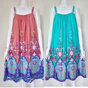 Garterized Flowly Dress/ Spaghetti Duster Pambahay 2XL-3XL /Floral /Cotton Spandex