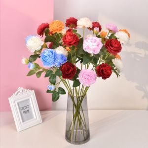 Hoa hồng giả - 2 bông 1 nụ - dài 62cm - Cây giả hoa lụa trang trí nhà cửa