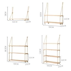 1PC 1/2/3-tier Wooden Floating Shelves for Wall Plant Flower Hanging Rope Storager Wall Shelf Kitchen Storage