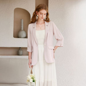 XIANGYING | Pink Lightweight 9/10 Sleeve Blazer Womens Business Casual Suit
