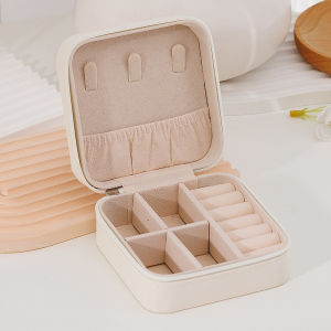 1 Portable Single-Layer Womens Travel Leather Jewelry Storage Box Classic Color Pure White Fashionable Pink Storage Box