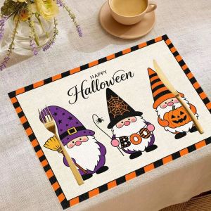 Bộ Thảm Trải Bàn Halloween VIKAMA - Mèo Đen Ma Bí Ngô Dơi Mạng Nhện Thiết Kế Ma Quái Thảm Trải Bàn Trang Trí Nhà Cửa Tiệc Tùng 2/4/6 Cái