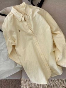 Yellow Striped Long Sleeve Shirt 2024 New Womens Spring Summer Hong Kong Style Retro High-End Unique French Sun Protection Top