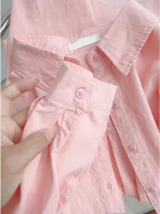Dopamine Sweet Pink Pure Cotton Thin Outerwear Shirt Long Sleeve Slimming Design Casual Style Loose Fit Polo Collar Spring Fashion