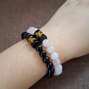 Lucky Dragon Charm Bracelet Duo – Onyx for Men and Rose Quartz for Girls 8MM