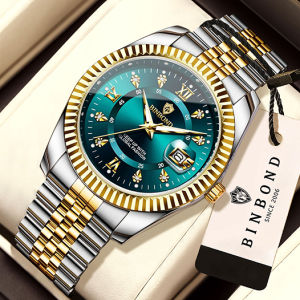 BINBOND business watch for mens original branded waterpoof luxury diamond stainless steel calendar watch