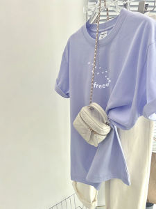 Relaxed Slim Fit T-Shirt Short Sleeve Light Purple Print