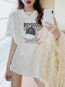 White Pure Cotton Short-Sleeved T-Shirt Womens Summer Loose Slim Looking K-style Mid Length Long Length Easiest for Match Hip-Covering Half Sleeve Top Clothes