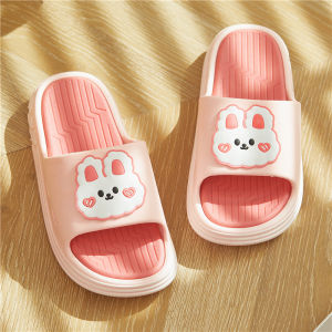 New Cartoon Rabbit Themed Thick Heel Slippers for Women Summer Home Comfortable Anti-Slip Cute Girls Flat Sandals PVC