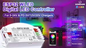 DOMRAEM ESP32 WLED Smart Controller USB C PD 5V 12V 20V DC5 24V 16A Fuse WiFi Addressable LED Strip Driver Compatible WS2811 12B
