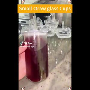 1/2/4/6Pc Square Heat Resistant Coffee Glass Cup With Lid and Straw Transparent Milk Tea Juice Coffee Mug For Home Bar Drinkware
