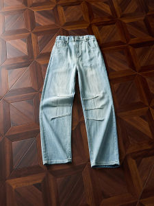 OUMULONG | American Bamboo Joint Pattern Workwear Denim Pants Male Summer Street Fashion Loose Straight Trousers
