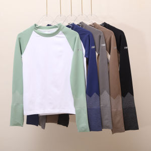 เสื้อยืดโยคะแขนยาวสำหรับผู้หญิง ทรงสลิมฟิต ดูดซับเหงื่อ ระบายอากาศได้ดี ยืดหยุ่นสูง ผ้าไนลอน ฤดูใบไม้ร่วง/ฤดูหนาว