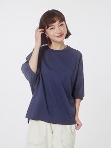 Giordano Women Puff sleeve high-low hem loose cotton tee Free Shipping 18323903