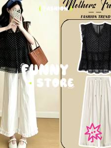 MAMABENSE | Pregnant Summer Two-piece Set Thin V-neck Fly-sleeve Dots
