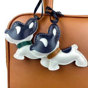 Adorable Leather French Bulldog Puppy Keychain-Cute Multi-Color Collar Strap Bag Charm for Purse Backpack Makeup Bag-PU Leath