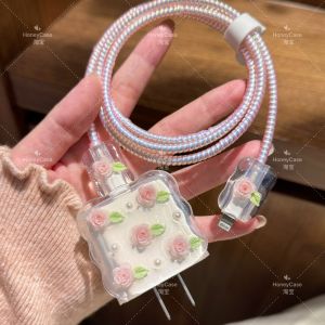 Huawei 100W Charger Protective Case Ice Sugar Heart Flower Design Pura70 Data Cable Protective Cover Fresh Style TPU Material