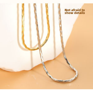 Korea Three-dimensional Snake Bone Chain Necklace S925 Silver Plated with Real Gold 1.7 mm Disco Dancing Sense of Advanced Ins Collarbone Chain Girl Lady