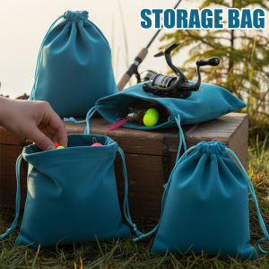 2PCS Fishing Tackle Storage Bag with Drawstring Multifunctional Soft Flocking Material Bags for Outdoor Camping Storage