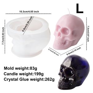 3D Skull Silicone Mold DIY Large Skull Desktop Ornament Epoxy Resin Candle Mold Skull Sculpture Halloween Home Decoration Mold