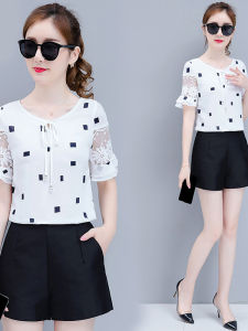 เสื้อเชิ้ตผ้าชีฟองแขนสั้นผู้หญิงฤดูร้อน 2025 ดีไซน์ใหม่ เสื้อยืดลูกไม้ เสื้อตัวบน เสื้อเชิ้ตผ้าชีฟองลูกไม้ แฟชั่นสำหรับผู้หญิง