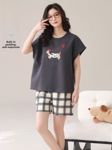 miiow | Pure Cotton Summer Sleepwear Womens Short Sleeve Shorts Home Clothes Set MiiOW Cat Person 2025 Trendy Breathable Lightweight