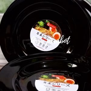 12Pcs Piring makan ramen hitam bulat cekung tebal anti pecah