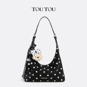 Toutou Polka Dot Velvet Underarm Bag Large Capacity Hobo Commuter Single Shoulder Crossbody Bag for Women Casual Style