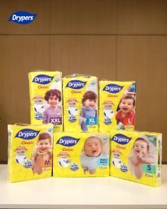 Drypers Classic Baby Diapers NB78/S70/M54/L50/XL44/XXL40 (4 Packs) - Soft Breathable Baby Diaper (Tape)