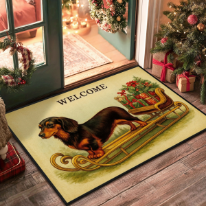 VIKAMA Happy New Year 2027 Christmas Cute Orange Kitten Square Rug for Entryway Bedroom Christmas Home Decoration