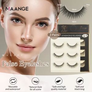 MAANGE 3 Pairs Soft False Eyelashes Makeup Natural Handmade Mink Eyelashes Nylon Fiber Material 7044