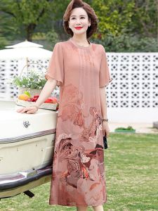Middle-Aged Mom Summer Clothes Cheongsam Dress Womens Summer Western Style Mothers Day 2023 New Arrival Middle and Old Temperament Dress