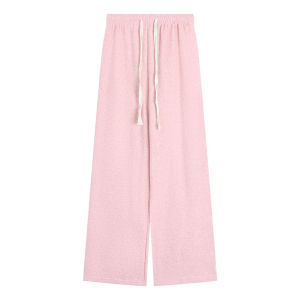 High Waist Thickened Fleece Womens Winter Wide Leg Casual Pants Soft Loose Walking Straight Tube Pants Pink Trousers