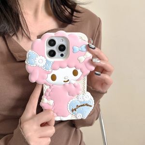 Sanrio | Original Cute 3D Cartoon Sanrio Melody Case For iphone 16 Plus 15 14 13 16 Pro Max Soft Silicone Shockproof Back Phone Cover