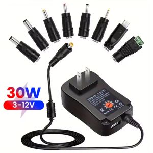 DC 3V 4.5V 5V 6V 7.5V 9V 12V 30W Adapter US EU UK AU Adjustable Power Adapters USB 2.1A Universal Charger Switch Power Supply