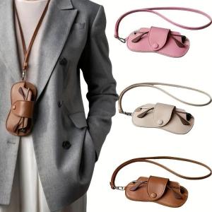1PC Waterproof Sunglasses Bag Portable Hanging Neck Glasses Storage Case Fashion PU Leather Eyeglasses Pouch For Women Men