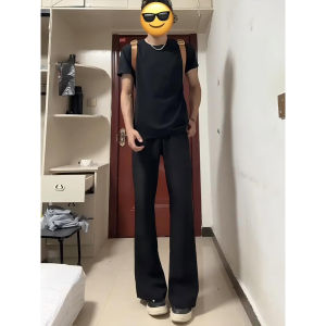 Black Extended Slim Fit Ice Silk Pants Mens High Waist Straight Leg Casual Trousers Summer Thin Fashionable Long Pants