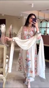 Embroidery White 3PCS Suit Collection For Women