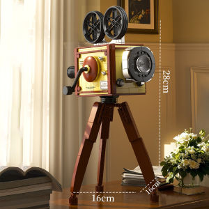 Retro Camera Building Blocks with Theatre Scene Toys LED Light Stage Nostalgic Camera Home Office Decor Perfect Gift for Kid