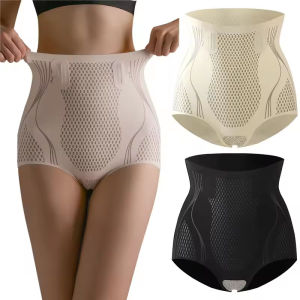 KUCHAR Seamless Ice Silk Ion Fiber Repair Shaping Panties Women High Waist Briefs Tummy Control Underwear