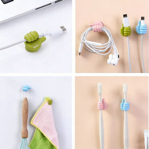 Multi-Functional Thumb Hook Data Cable Organizer Strong Adhesive No-Drilling Cute Small Hand Sticky Tape Cable Management