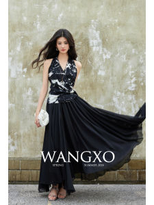 WANGXO | Chân Váy A-line Cắt Cao Bất Quy tắc Hai Lớp Organza