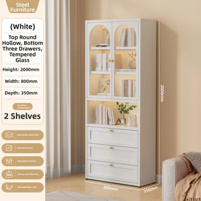 DIBIOU | Glass Door Bookshelf For Home Children Storage Metal Organizer