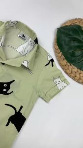 Bronkis Junior Kemeja Anak Laki Laki Lengan Pendek Premium Rayon Fullprint Warna Hijau Motif Animal Kartun