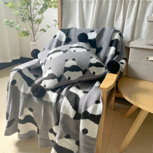 ผ้าห่มถักลายแพนด้าการ์ตูนแบบเรียบง่ายทันสมัยผ้าห่มสำหรับห้องแอร์ให้ความอบอุ่นใช้ได้สี่ฤดูผ้าห่มโซฟาผ้าห่มสำหรับนอนกลางวันในสำนักงาน