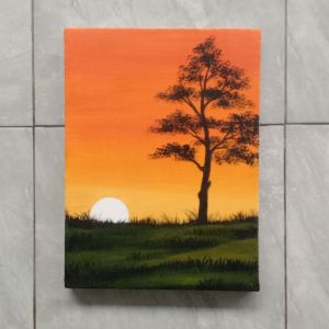 Lukisan Kanvas Canvas Hiasan Pajangan Dekorasi Dinding Pemandangan Ruang Tamu Kamar Rumah Minimalis Aesthetic Handmade Asli Hasil Tangan Motif Rusa Malam Ukuran 30x40cm